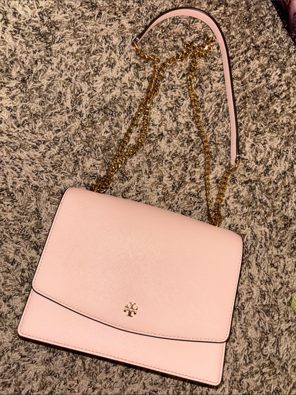 Tory Burch Blush Pink Leather Chain Shoulder Bag with Gold Hardware